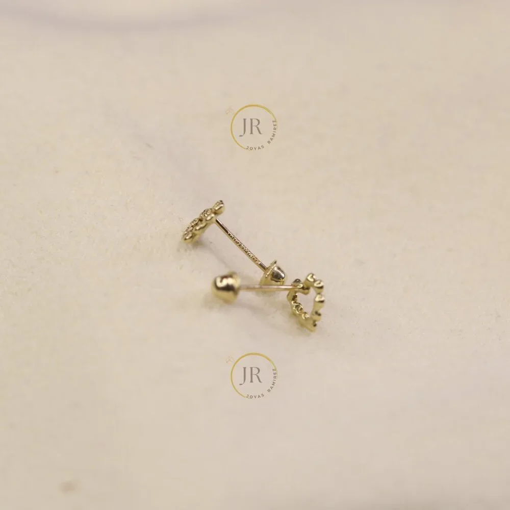 14K Yellow Gold Heart Stud Earrings with Rainbow Colors · Dainty & Elegant. - Picture 6 of 8